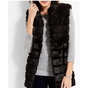 Talbots Black Faux Fur Ribbed Women Vest Size Small